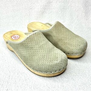Berkemann Suede Toeffler Clogs Slides Mules-Womens 7-Taupe Beige-Designer-Casual